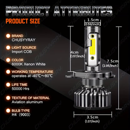 2pcs 9008/ H13 LED Headlight High/ Low Beam Bulbs Kit 12V 80W 6000K Cool White 27000LM Tow-Sided Ultra Bright COB Chip Plug And Play, Without Battery