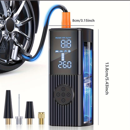 Portable Tire Inflator with Digital Pressure Gauge, Car Tire Pump, 210 PSI, 22 Cylinders, Rechargeable Battery, LED Light, Cordless Air Pump, Wireless Bicycle Tire Pump, Suitable for Cars, Motorcycles, Bicycles, Balls, Etc., New