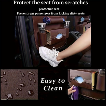 2pcs Upgrade Your Car Rides with This All-in-One Back Seat Organizer - Includes Foldable Table Tray, Kick Mats, Tissue Box, Cup Holder, Umbrella Holder, Laptop Table & Car Eating Tray