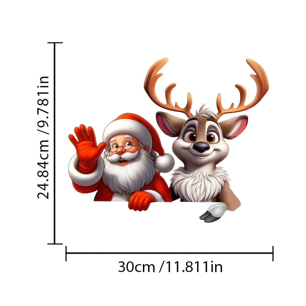 2pcs/ 1 Set Merry Christmas English Christmas Hat Snowflake And Santa Reindeer Combination Car Sticker for Car Truck SUV Christmas Cartoon Pattern Holiday Atmosphere Decoration Sticker Home Door Window Glass Wall Sticker Window Sticker