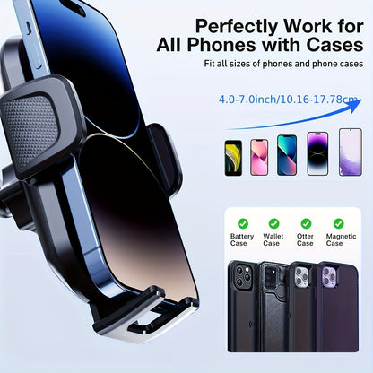 3-in-1 Car Phone Holder, Adjustable Hands-Free Mount for iPhone Samsung Google Pixel & 4"-7.2" Phones, Sturdy Suction Cup with Ergonomic Grip, Black, Modern Design with Textured Grip Surface, Perfect Car Accessory Gift