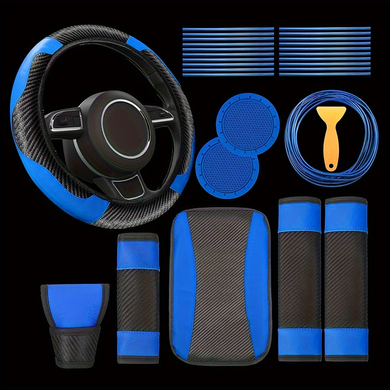 30pcs PU, Carbon Fiber Car Steering Wheel Cover, Car Air Outlet Decorative Strip Simple and Easy to Install, Universal Model