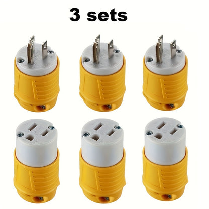 Set of 1/3/5 Male And Female Connectors, American Industrial RV Replacement Plug Set NEMA 5-15R 15A 125V, Straight Connector, Yellow Color, Without Battery RV Plugs, Inlets & Receptacles