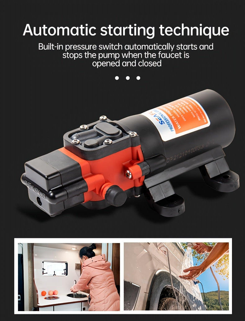 Marine Water Pump with Auto Priming Feature, Diaphragm Type, Suitable for Boats, Showers, And Bathrooms, Designed for RV Caravans, Operates at 35PSI And 12V, Without Battery