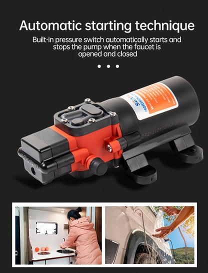 Marine Water Pump with Auto Priming Feature, Diaphragm Type, Suitable for Boats, Showers, And Bathrooms, Designed for RV Caravans, Operates at 35PSI And 12V, Without Battery