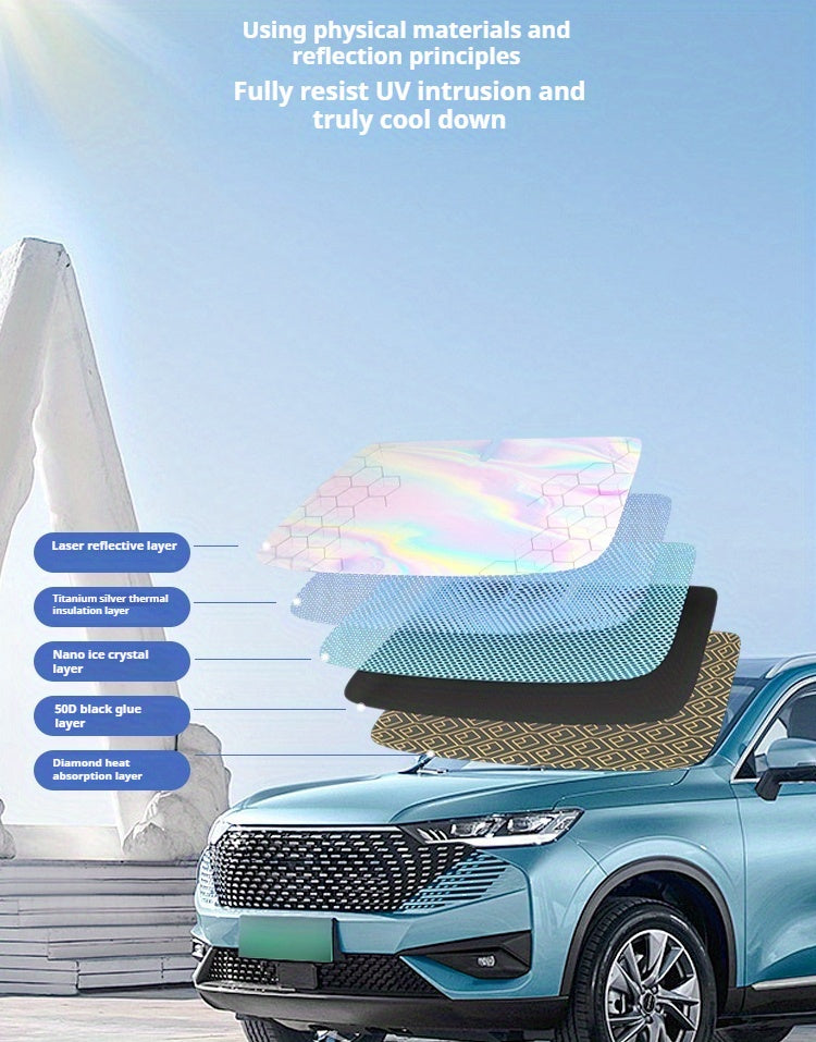 Upgraded Laser Insulation Car Sunshade Thickened 5-Layer Front Windshield Heat Blocker with Diamond Pattern, Fits All Vehicles, Golden/Black Design for Stylish Sun Protection, Vehicle Heat Shield | Stylish Car Accessory | Premium Quality Material