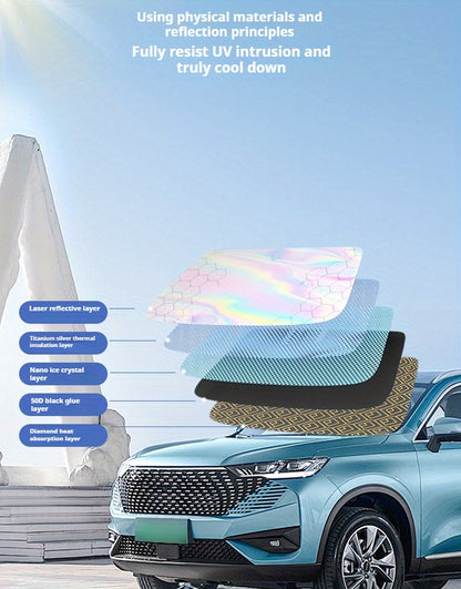 Upgraded Laser Insulation Car Sunshade Thickened 5-Layer Front Windshield Heat Blocker with Diamond Pattern, Fits All Vehicles, Golden/Black Design for Stylish Sun Protection, Vehicle Heat Shield | Stylish Car Accessory | Premium Quality Material