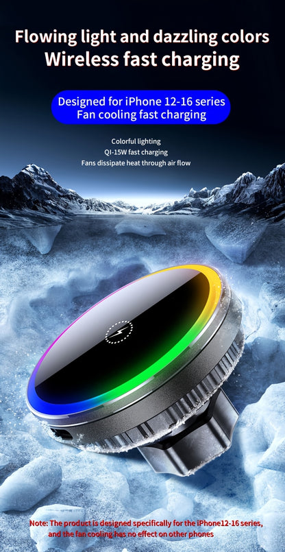 iPhone 12/13/14/15/16 Series Magnetic Car Wireless Charger with Fast Charging, Dual Cooling Fans, Strong Magnetic Base, Air Vent Mount - Qi1 Compatible for Apple iPhone 12-16 (Sleek Circular Design), Vehicle Charging Station, Modern Gadget Accessory, Effi