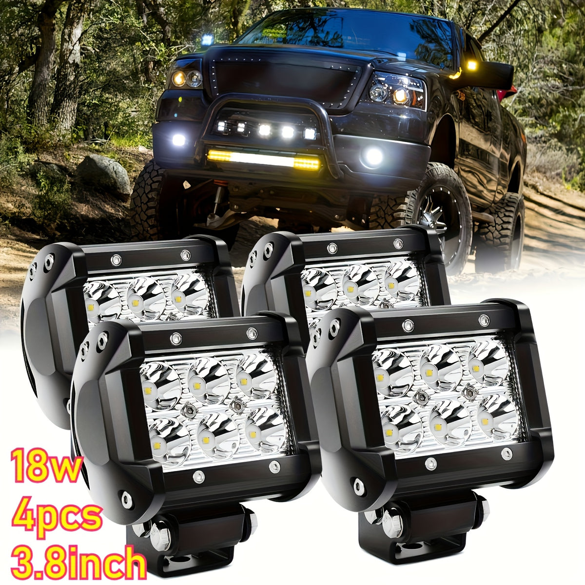 LED Light Bar Combo Kit 20" 126W + 4pcs 4" 18W Pods, Off-Road Work Lights for Jeep Wrangler Truck Boat Tractor Trailer, 500-800 Lumen, 36V, Wiring Harness Included