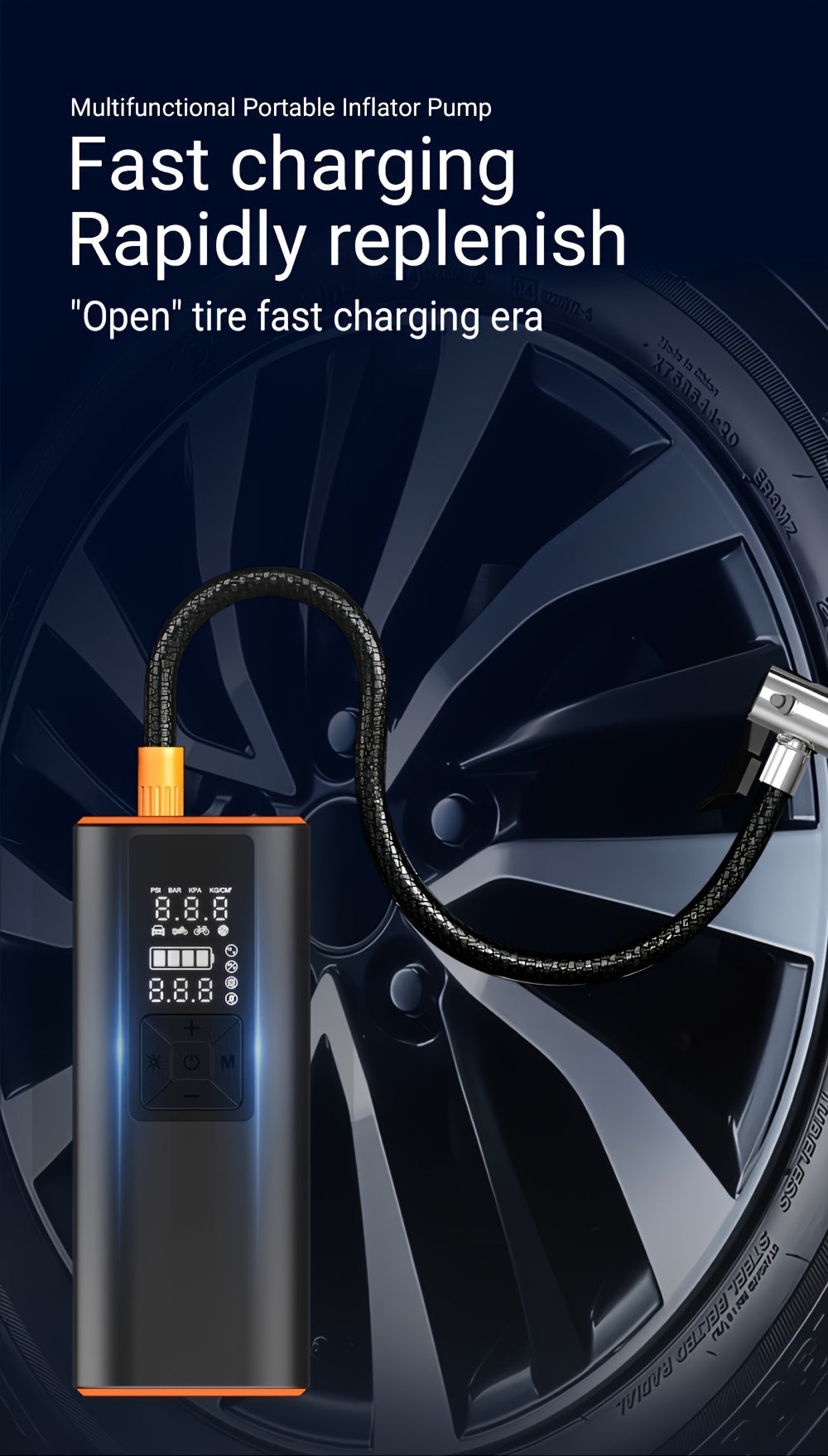 Portable Tire Inflator Air Compressor 150PSI – 6000mAh Rechargeable, USB-C, Dual Screen, Auto Shutoff, LED Light, 4 Modes for Car, Motorcycle, Bike & Ball