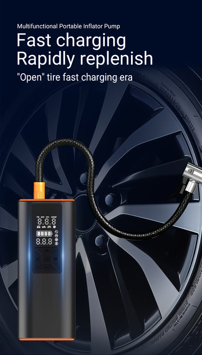 Portable Tire Inflator Air Compressor 150PSI – 6000mAh Rechargeable, USB-C, Dual Screen, Auto Shutoff, LED Light, 4 Modes for Car, Motorcycle, Bike & Ball