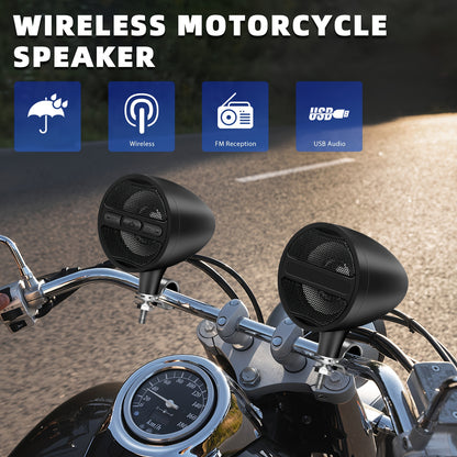 Wireless Motorcycle Audio Stereo Speaker, 12V Handlebar Mount MP3 Music Player Sound Audio Stereo, MP3 USB FM Radio