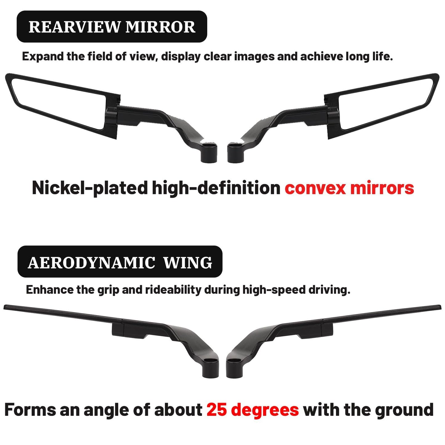 Adjustable Rotating Rearview Mirrors for Motorcycles, Stealth Wind Wing Side Mirrors Compatible with Z400, Z650, Z900, 1290 Super Duke R, Evo, And ABS 390 Duke Street Bikes