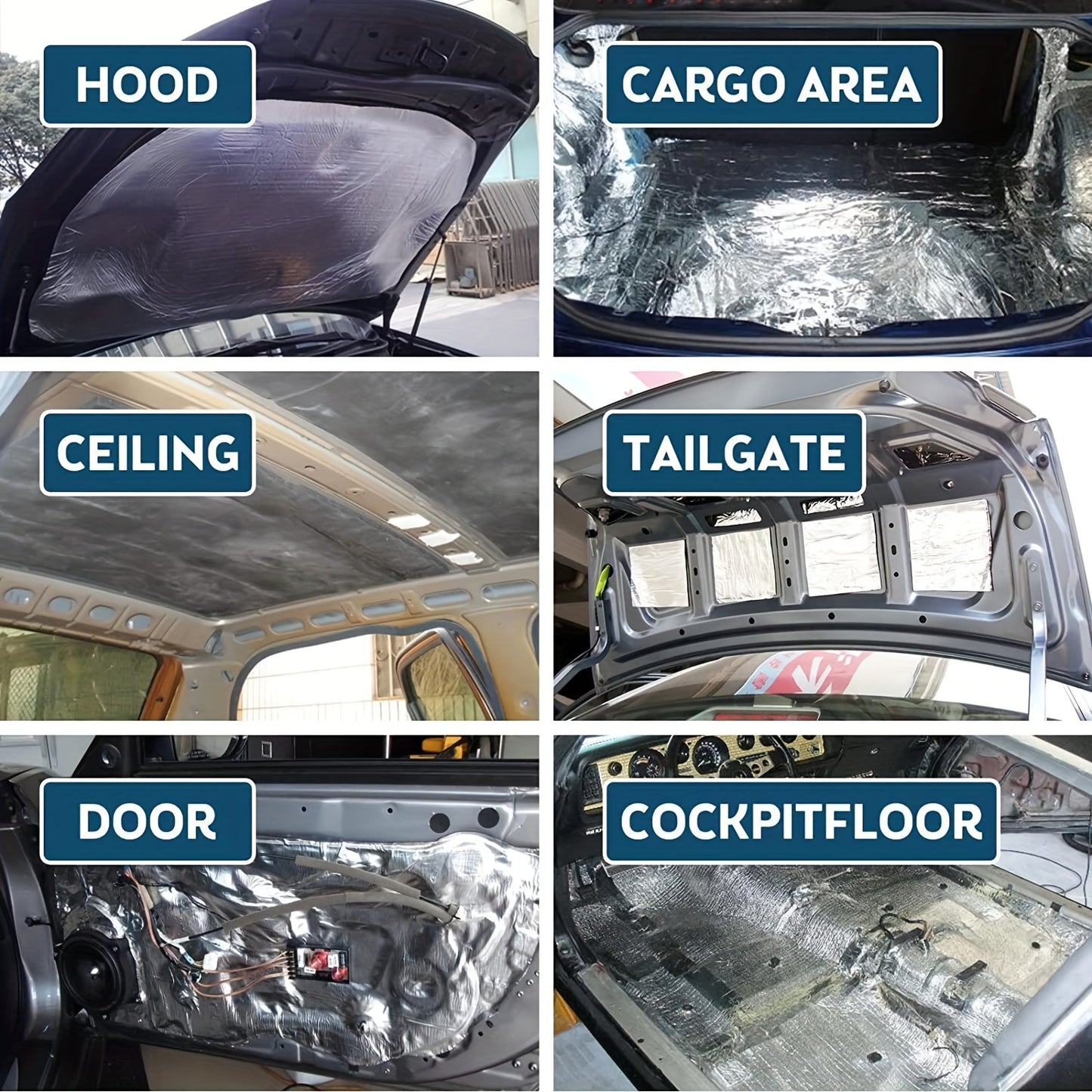 29pcs of 16 by 12 Inch Car Insulation Pads, Covering 37 Square Feet, Designed for Soundproofing. These Insulation Materials Come with a Strong Adhesive And a Roller, Making Them Ideal for Use on Car Hoods, Doors, Cargo Areas, And Ceilings