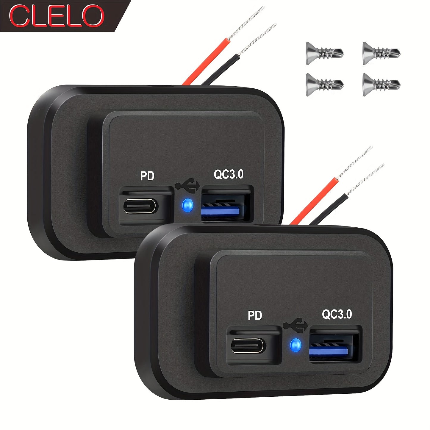 CLELO 1/2 Set 12V/24V RV USB Socket Dual Fast Charging PD3.0 Type-C (USB C) And QC3.0 USB-A Car Charging Adapter, Without Battery RV Plugs, Inlets & Receptacles