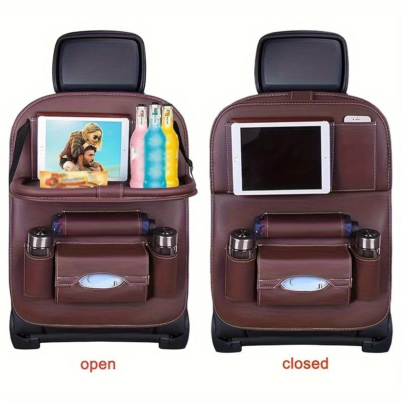2pcs Upgrade Your Car Rides with This All-in-One Back Seat Organizer - Includes Foldable Table Tray, Kick Mats, Tissue Box, Cup Holder, Umbrella Holder, Laptop Table & Car Eating Tray