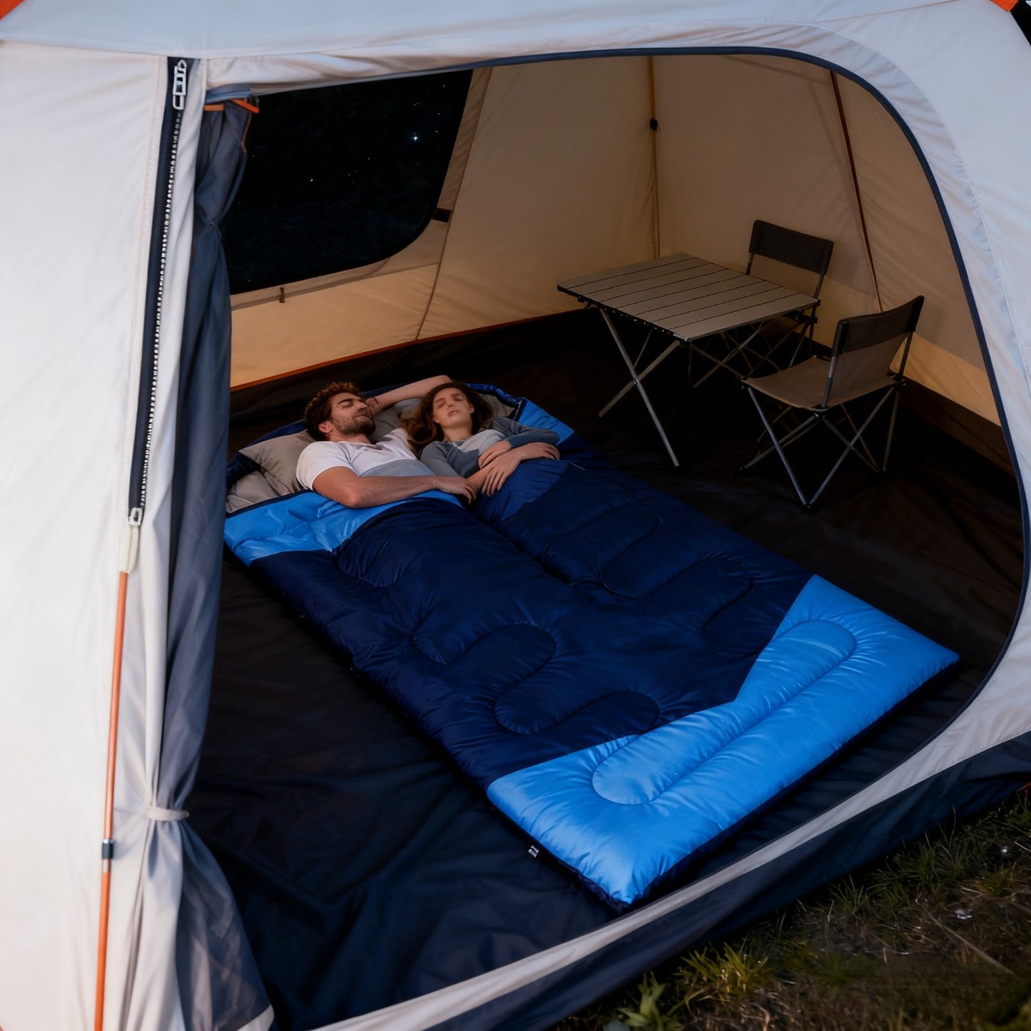 Fits RV Double Sleeping Bag for Adults Men with Pillow, XL Queen Size Two-Person Sleeping Bag for All-Season Camping Hiking Backpacking 2-Person Sleeping Bags for Cold Weather And Warm