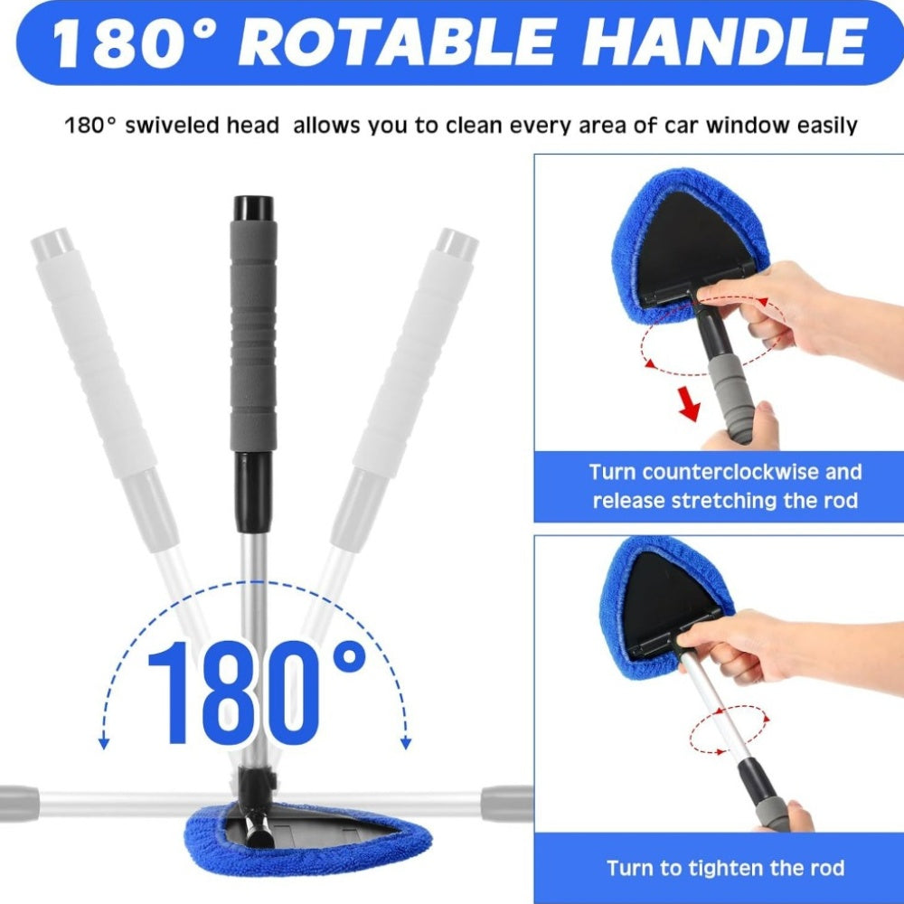 10pcs Microfiber Car Windshield Cleaning Tool Kit with Telescoping Handle And 4 Wipes - Heavy Duty Extension Pole, Durable Plastic Material, for Interior/Exterior Glass, Car Cleaning Tools, Vehicle Maintenance, Ergonomic Handle