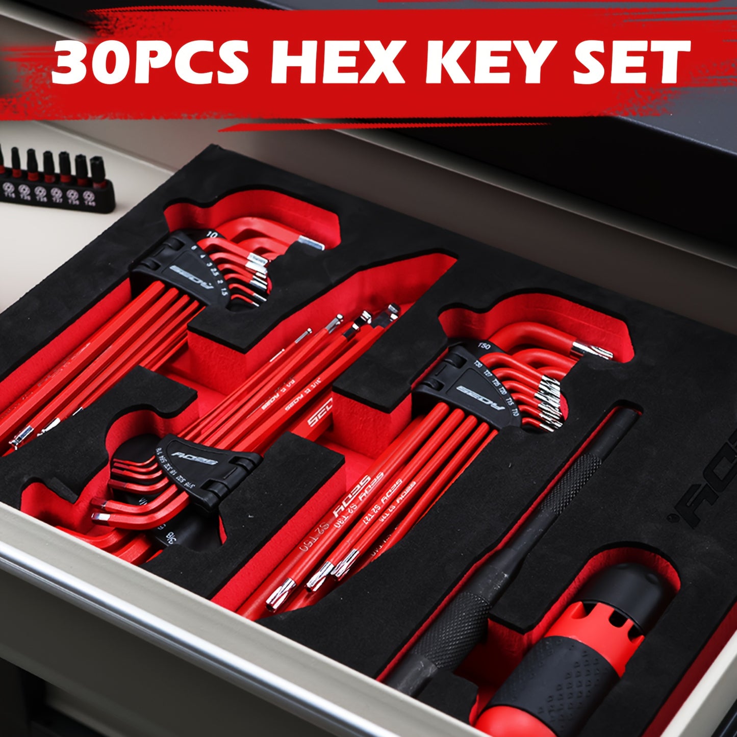30pcs Long Arm Ball End L-Hex & Torx Key Set with Grip Handle, Ultimate Hex Key Wrench Set with T-Handle And Extension Bars, SAE 1/16" to 3/8", Metric 1.5mm to 10mm, Torx T10 to T50 Father's Day Gift for Dad Husband DIY Lovers