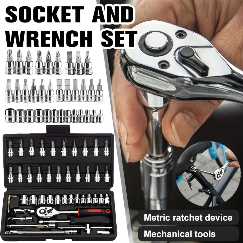 46pcs/53pcs Tool Collection • 1/2 Inch, 1/4 Inch, And 3/8 Inch Drive Depth And Standard Wrench Set • Auto Parts Repair Ratchet Wrenches And Various Other Automotive Tools • Suitable for Automotive And Bicycle Repairs • Christmas Gift