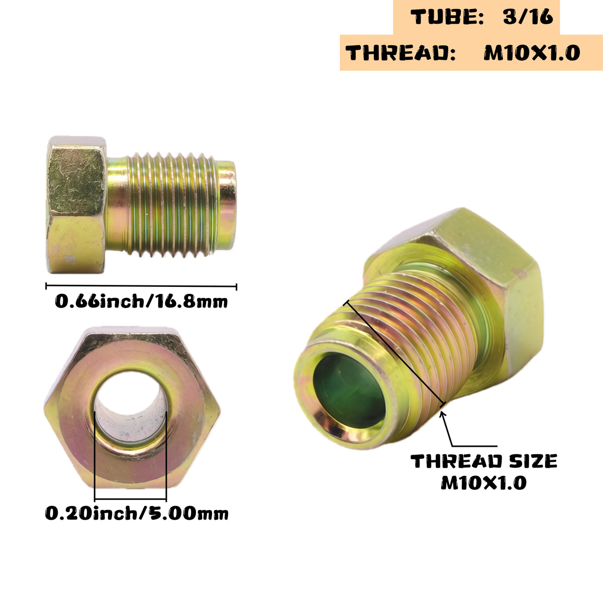 Brake Line Fittings Assortment – 3/16" 1/4" 5/16" 3/8" Tube, Inverted Flare Union Connectors, Multiple Thread Sizes with Hose Clamps