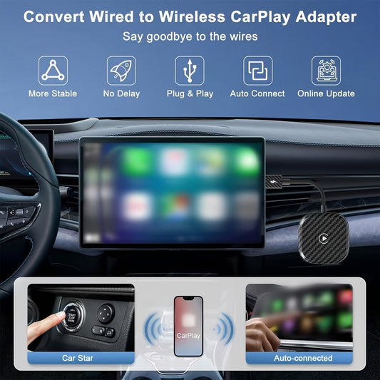 Portable Wireless Carplay Adapter Can Convert Wired Carplay to Wireless, Automatically Connect Quickly, Plug And Play, Easy Matching Without Delay, Can Listen to Music/Call/Navigation Wirelessly, Car Dongle Is Suitable for Iphone