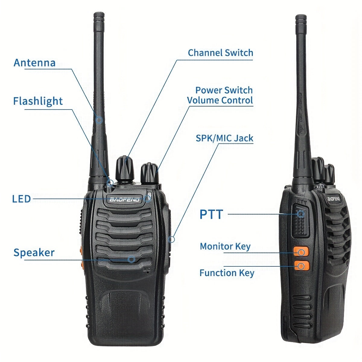 2pack Baofeng Adult Long Distance Walkie-talkie with Headset, 16 Channels Rechargeable Handheld Two-way Radio, Suitable for Hiking, Cycling, Camping and Skiing