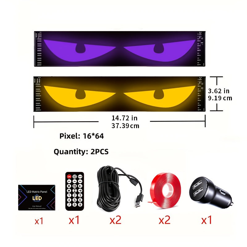 RGB LED Matrix Panel Lights (2pcs) – App & Remote Controlled, Dimmable Full-Color Display, Programmable Car Interior Decoration, DIY Ambient Lighting for Car, Party, Shop & Road Signs