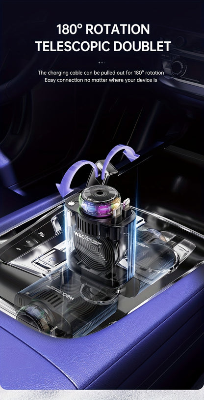Three-In-One Multifunctional Car Charger, Perfume Machine, Starry Sky Ceiling Light, Dual 80cm/32inch Type-C+Lightning Retractable Cable, Air Freshener, Adapter For IPhone 16/15/Plus/Pro Max, For S25/24, Great Christmas Birthday Gift.