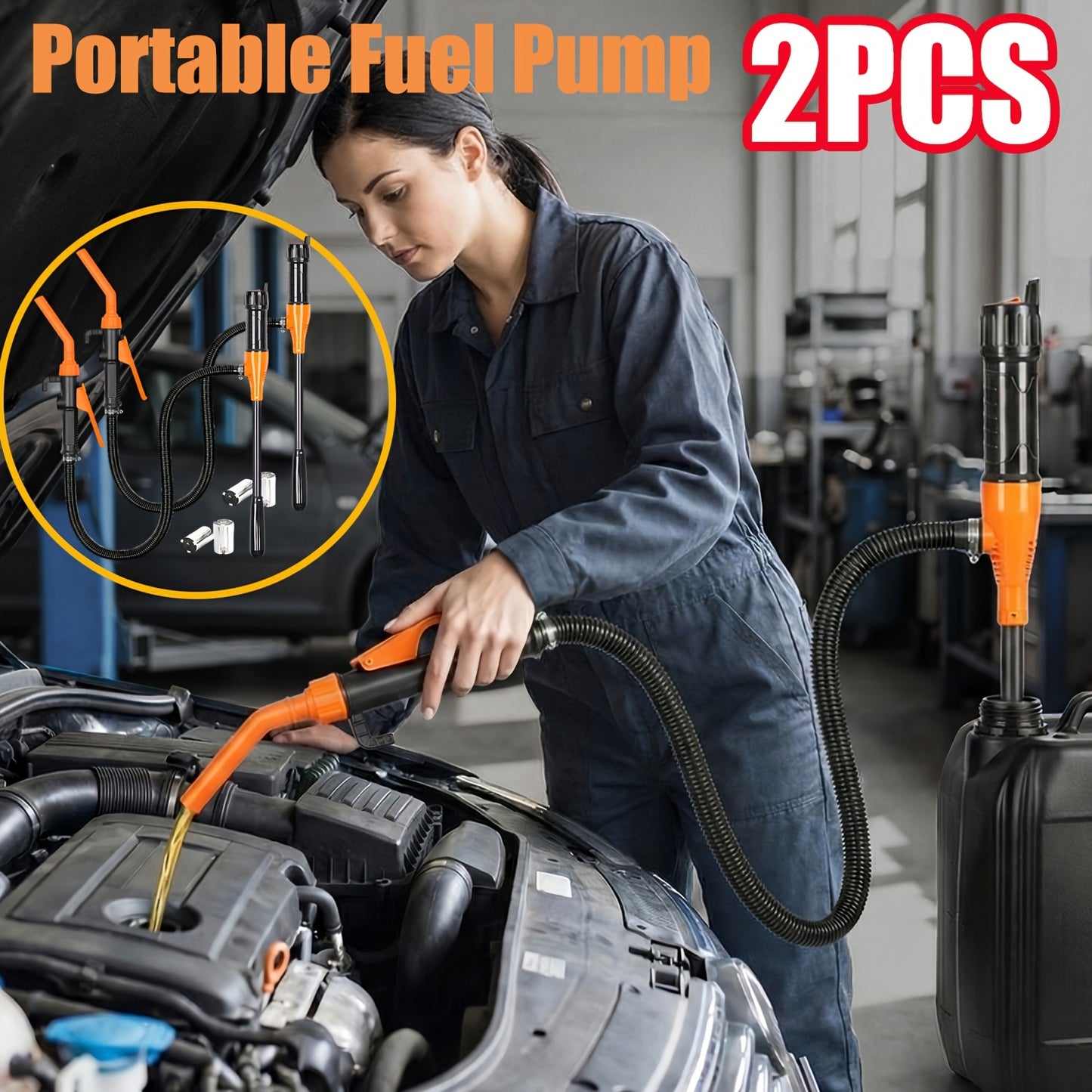 2pcs Portable Transfer Pump, Battery Operated Electric Siphon Pump for Gas, Fuel, Diesel, Fuel Transfer 2.6 GPM Flow Oil Extractor -Easy to Use Hand Fuel Pump, Multi-Use Siphon Fuel Transfer Pump