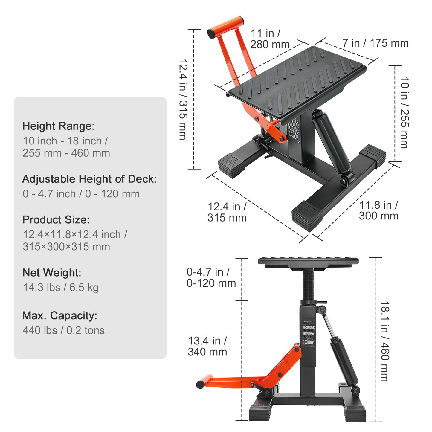 Happybuy Hydraulic Motorcycle Stand, 440Lbs Load Capacity, Adjustable Height Lifting Table for Repair And Maintenance, Ideal for Dirt Bike And Pit Bike Additions