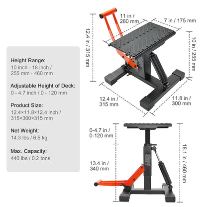 Happybuy Hydraulic Motorcycle Stand, 440Lbs Load Capacity, Adjustable Height Lifting Table for Repair And Maintenance, Ideal for Dirt Bike And Pit Bike Additions