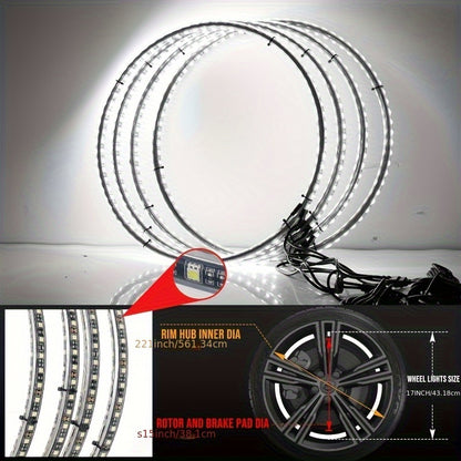 [Remote Control LED Lights] 4pcs Car Wheel Lights, Remote Control With Flashing Modes, LED Wheel Ring Lights For Trucks Cars SUV Pickup Vehicles Offroad, Equipped With Seven-Color Dazzling Light Function, Car Rim Light, Without Battery