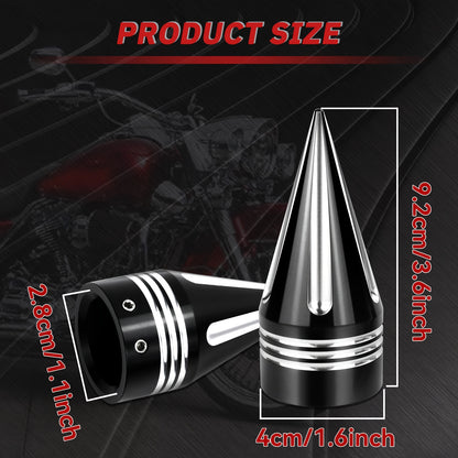 Motorcycle Front Axle Nut Covers CNC Spike Caps 3.6" – Fits Harley Touring Street Glide Road King Electra Glide Tri Glide 2008+, Black & Silver, Pair