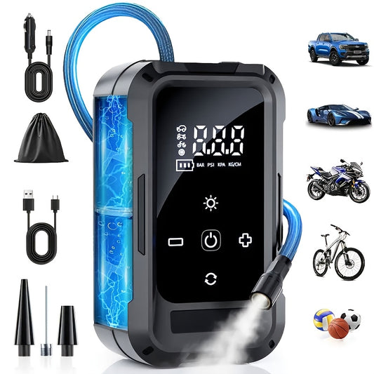 Tire Inflator Portable Air Compressor Car Tire Inflator, Portable Air Compressor with Tire Pressure Gauge And LED Light, Smart Wireless Tire Inflator Suitable for Cars, Motorcycles, Bicycles And Balls