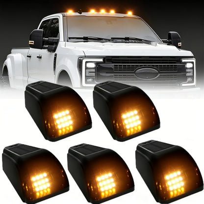 Solar Powered Cab Roof Lights 5-Pack Wireless 16 LED Amber Truck Marker Lights Motion Vibration Sensor No-Drill No-Wire Universal Fit