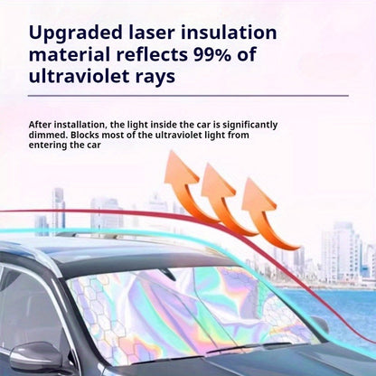 Upgraded Laser Insulation Car Sunshade Thickened 5-Layer Front Windshield Heat Blocker with Diamond Pattern, Fits All Vehicles, Golden/Black Design for Stylish Sun Protection, Vehicle Heat Shield | Stylish Car Accessory | Premium Quality Material
