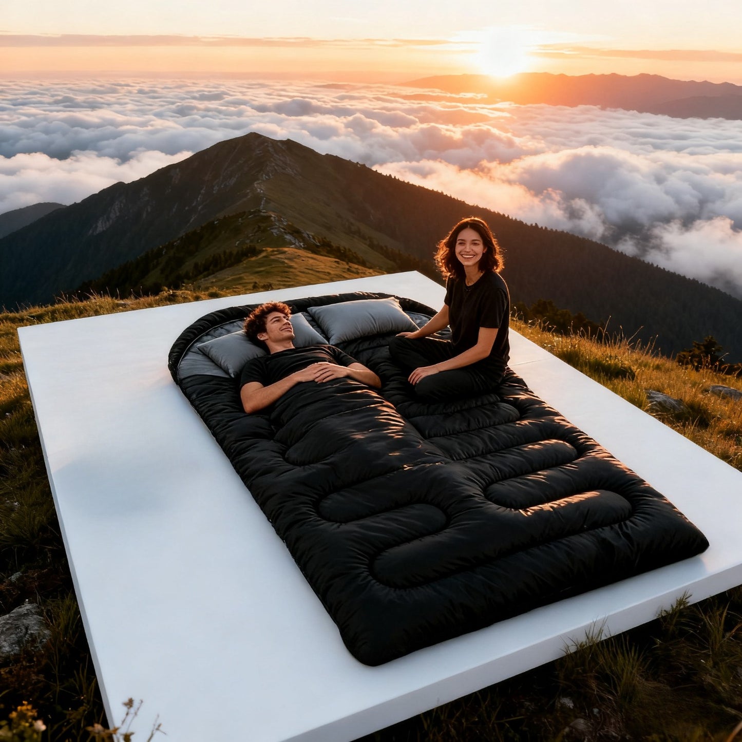 Fits RV Double Sleeping Bag for Adults Men with Pillow, XL Queen Size Two-Person Sleeping Bag for All-Season Camping Hiking Backpacking 2-Person Sleeping Bags for Cold Weather And Warm