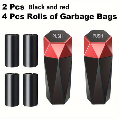 6pcs Car Storage, Creative Mini Diamond Car Trash Can, 2 Trash Cans, 4 Rolls of Trash Bags (60 Trash Bags), Stylish, Easy to Operate, One-Button Operation, Make Your Car Cleaner And Tidier, Suitable for Most Cars, Trucks And Suvs
