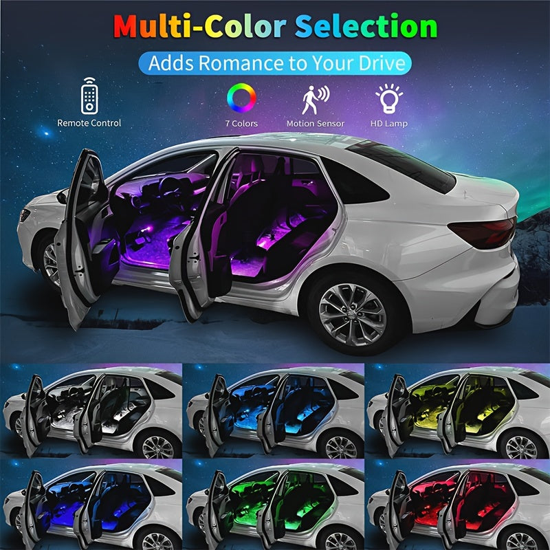 Car LED Lights Interior Auto Sensor USB RGB Ambient Atmosphere Neon Accent Lighting Cool Accessories Magnetic Strip Inside Car Roof Ceiling Footwell Hood Remote Music Sound Sync 12V
