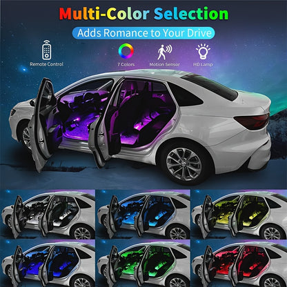 Car LED Lights Interior Auto Sensor USB RGB Ambient Atmosphere Neon Accent Lighting Cool Accessories Magnetic Strip Inside Car Roof Ceiling Footwell Hood Remote Music Sound Sync 12V