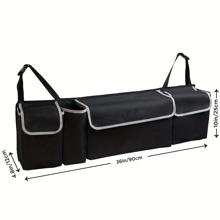 Car Trunk Organizer Foldable Rear Seat Hanging Storage Bag 4 Pockets for SUV Truck MPV Jeep Cargo Accessories Purse Holder