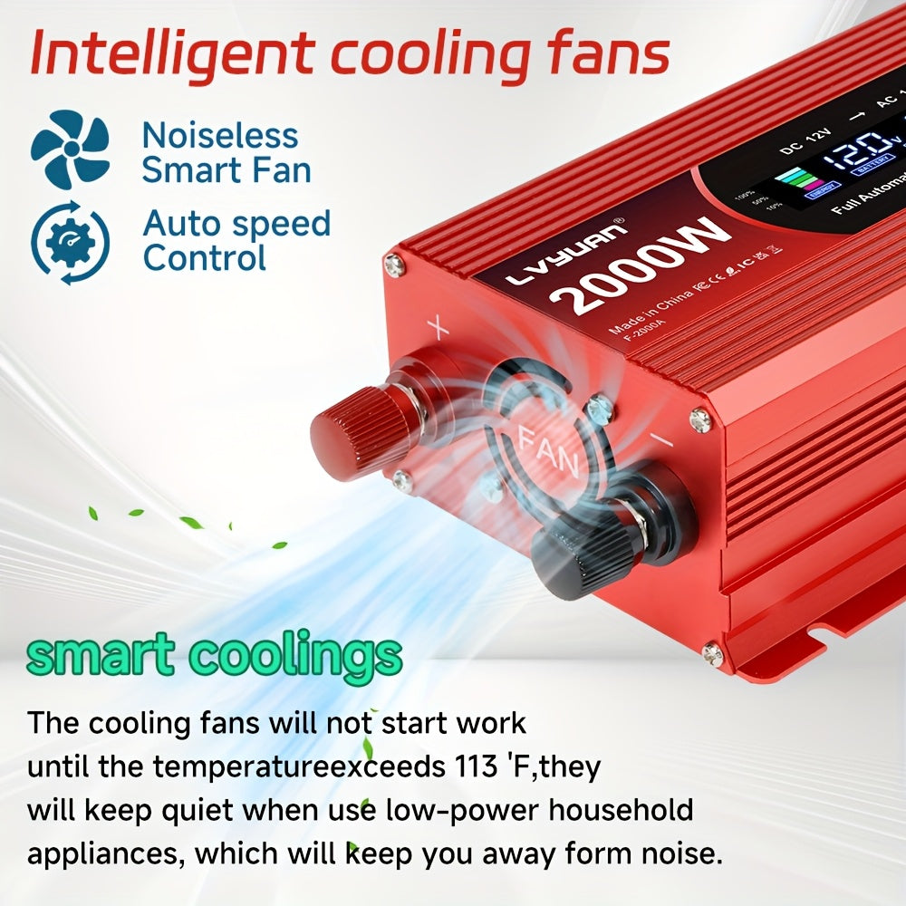 [Car Power Inverter] LVYUAN 200W/1000W/3000W Car Power Inverter DC 12V to 110V AC Converter with LCD Display Dual AC Outlets And Dual USB Car Charger for Car Home Laptop Truck Boat Red