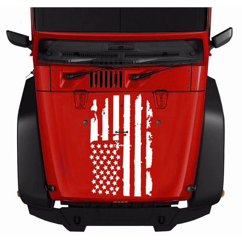 2D Flat, 250th Anniversary of the Founding of the United States Flag, Cracked American Flag Totem Hood Car Sticker, Burst Flag Hood Decal, Car Decoration Sticker, Easter/Men's Car Modification Gift, 2D Flat Transparent Background with Smooth Surface