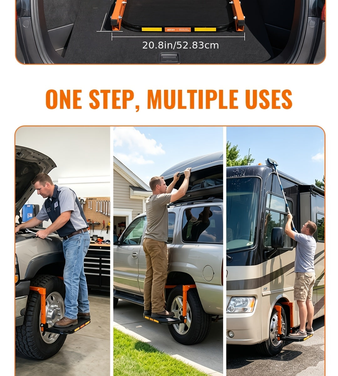 Heavy Duty Foldable Tire Steps with Anti-Slip Texture, Adjustable Height, 300/650 Lbs Load Capacity, Fits Tires Up to 13.5In Wide, Portable Telescopic Ladder for Roof Rack & Roof Climbing, Universal Car Additions for Truck SUV Trailer