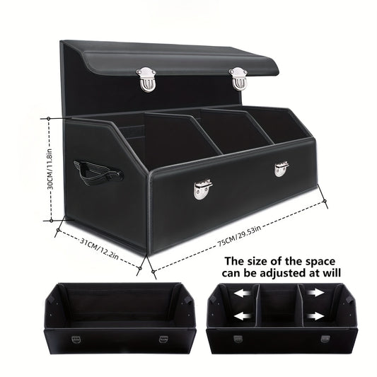Car Trunk Organizer - Trunk Organizer & Storage SUV, PU Leather Foldable Trunk Organizer, Multi Compartment Adjustable Car Grocery Storage Box