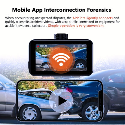 4K Dashboard Camera for Vehicles with WIFI, Video Recording Capabilities, Rear View Camera, Night Vision, And Parking Monitoring (Includes 64GB Memory Card)