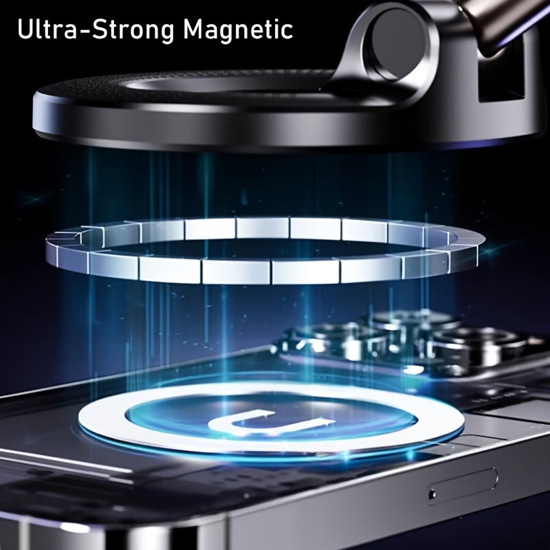 [Portable Foldable Holder] 360° Adjustable Magnetic Phone Mount, Suitable for Car/Gym/Mirror/Smooth Surfaces/Bathroom Mirror, Universal, Portable Foldable Car Phone Holder, Compatible with All Smartphones and Car Models, Foldable Design, Secure Fixation,