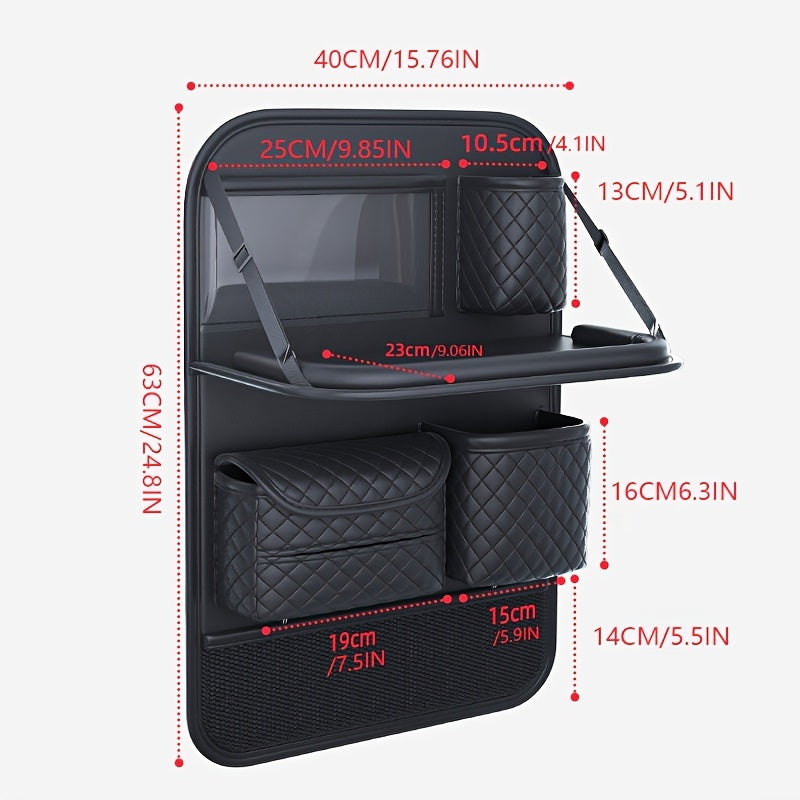 2025 New Spacious Faux Leather Car Seat Back Storage Bag | Foldable Organizer Featuring Tablet Holder, Cup Holder & Mesh Pocket, Versatile Car Seat Back Organizer for Rear Seats, Perfect Gift