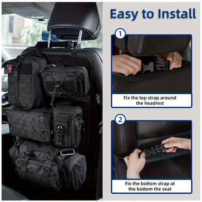 MOLLE Tactical Car Seat Organizer 5-Pocket – Heavy-Duty Nylon Seat Back Storage Bag | Universal Fit Jeep Truck SUV Off-Road Black